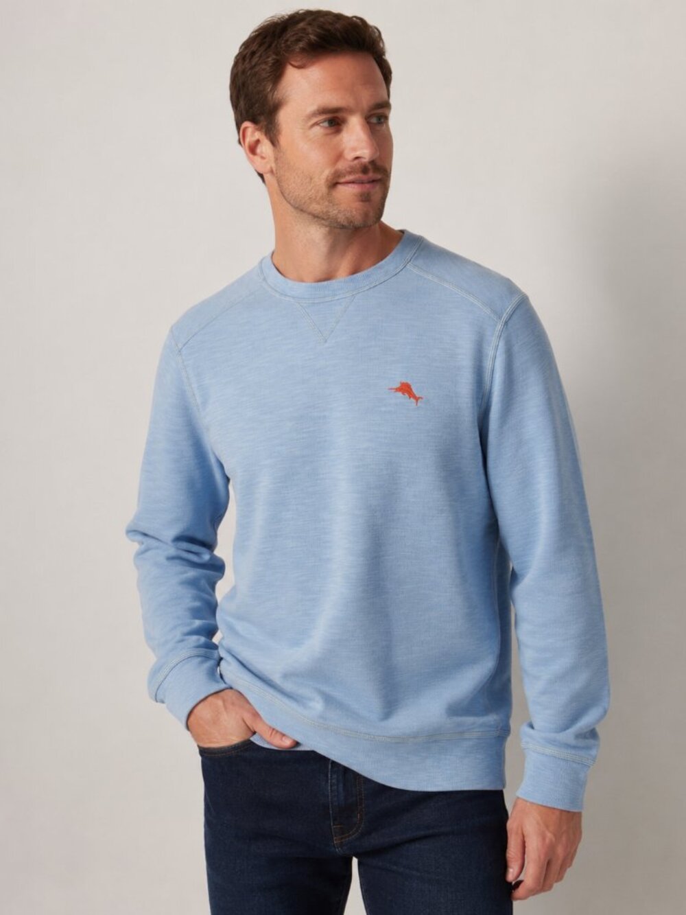 Tommy Bahama Blue Pima Cotton Tencel Crewneck Sweatshirt Men's M